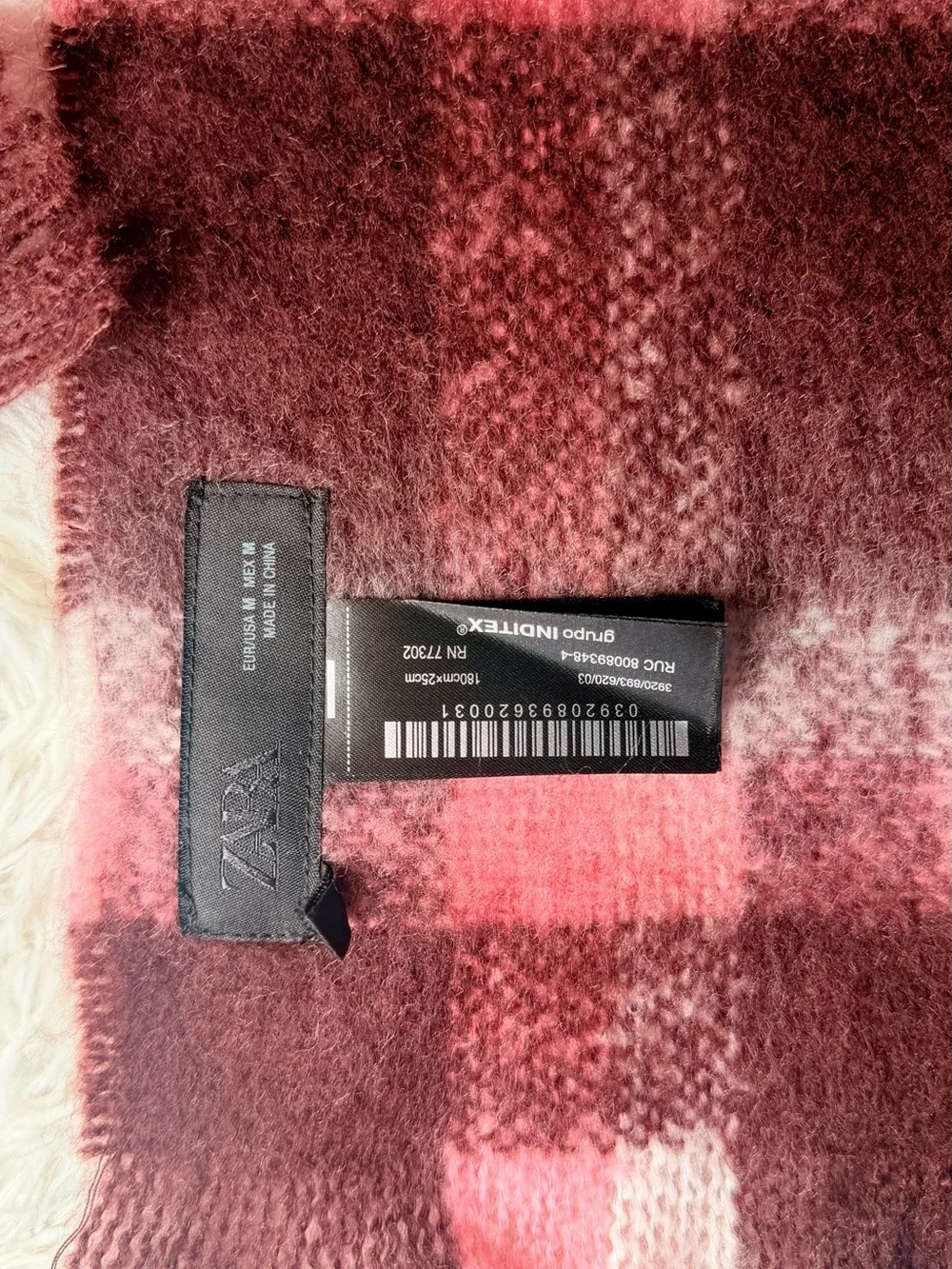 Zara Burgundy and Pink Plaid Scarf